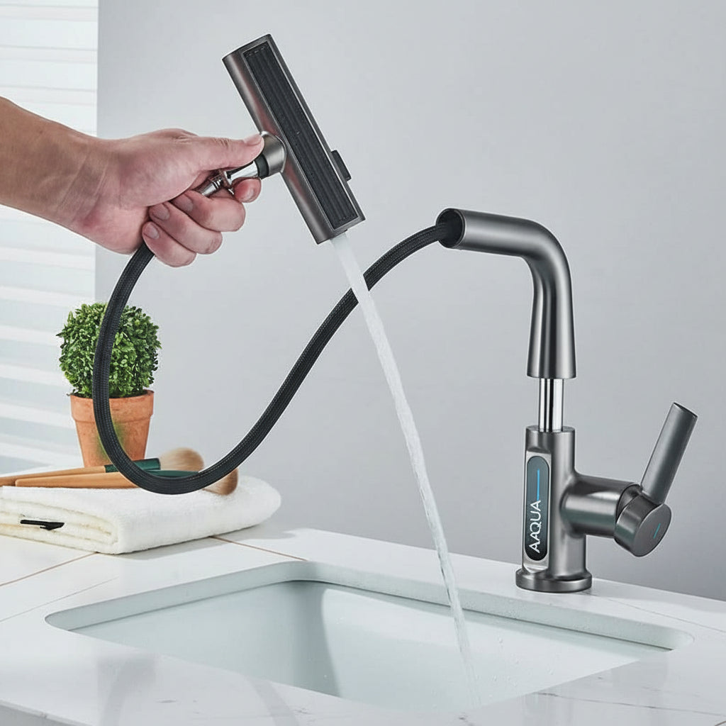 Digital basin faucet with temperature display – modern and drip-free