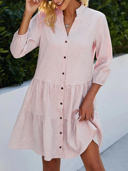 Women’s Gingham Button-Front Shirt Dress
