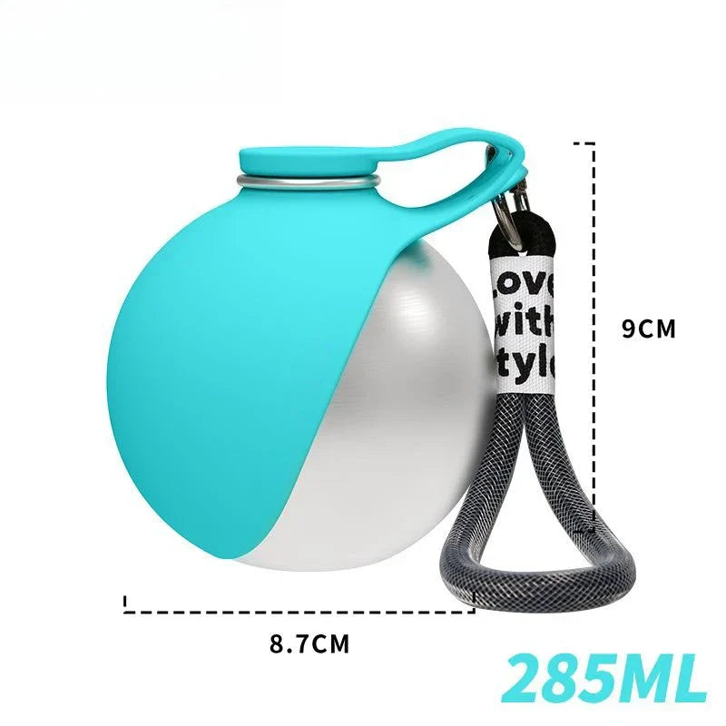 Portable Dog Water Bottle with Detachable Silicone Bowl – 285 ml Stainless Steel