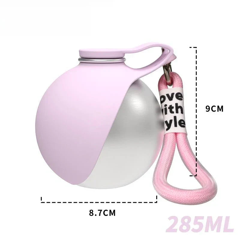 Portable Dog Water Bottle with Detachable Silicone Bowl – 285 ml Stainless Steel