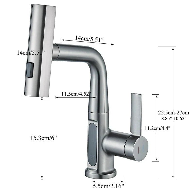 Digital basin faucet with temperature display – modern and drip-free