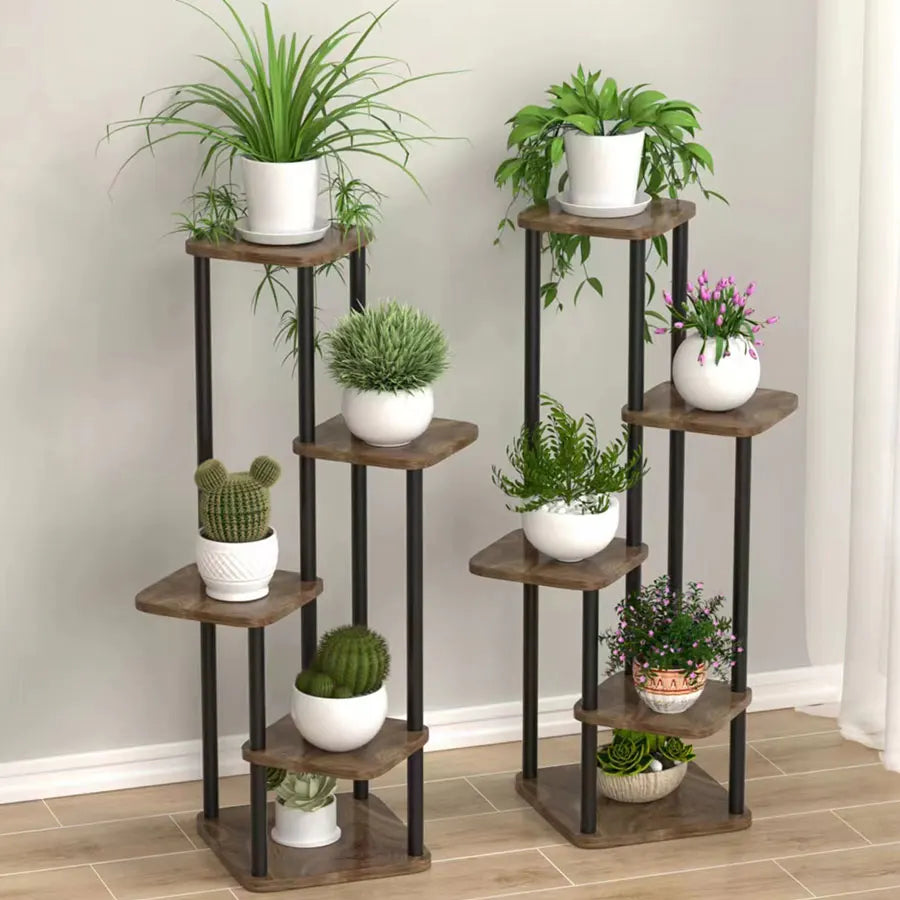 5-Tier Metal and Wood Plant Stand – Space-Saving Vertical Shelf for Indoor &