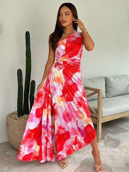Asymmetric Pleated Maxi Dress