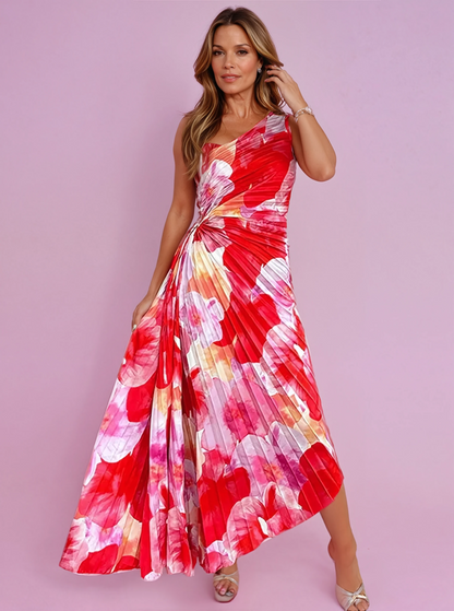 Asymmetric Pleated Maxi Dress