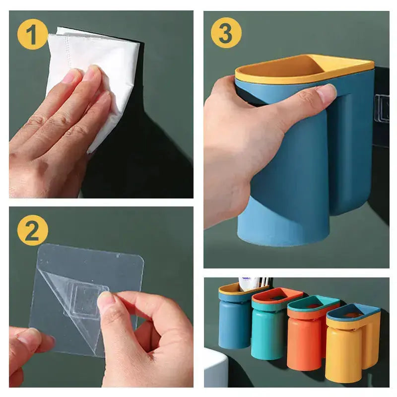 BrushStorage™ – Self-Adhesive Toothbrush Holder with Practical Cup Attachment [50% Off]