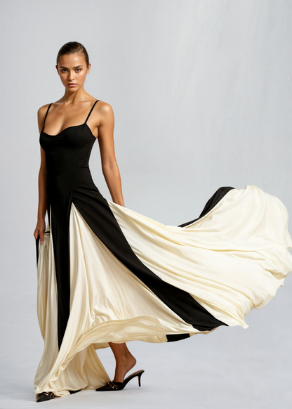 Women’s Strappy Maxi Dress with Contrast Panel