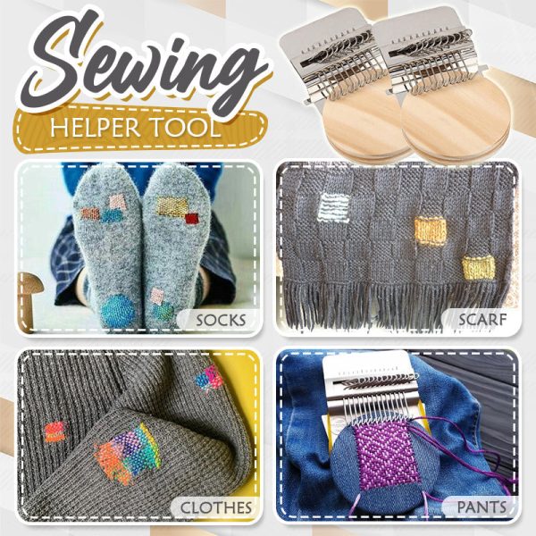 Mini Darning Loom Tool for Clothing Repair – Wood & Steel Weaving Kit