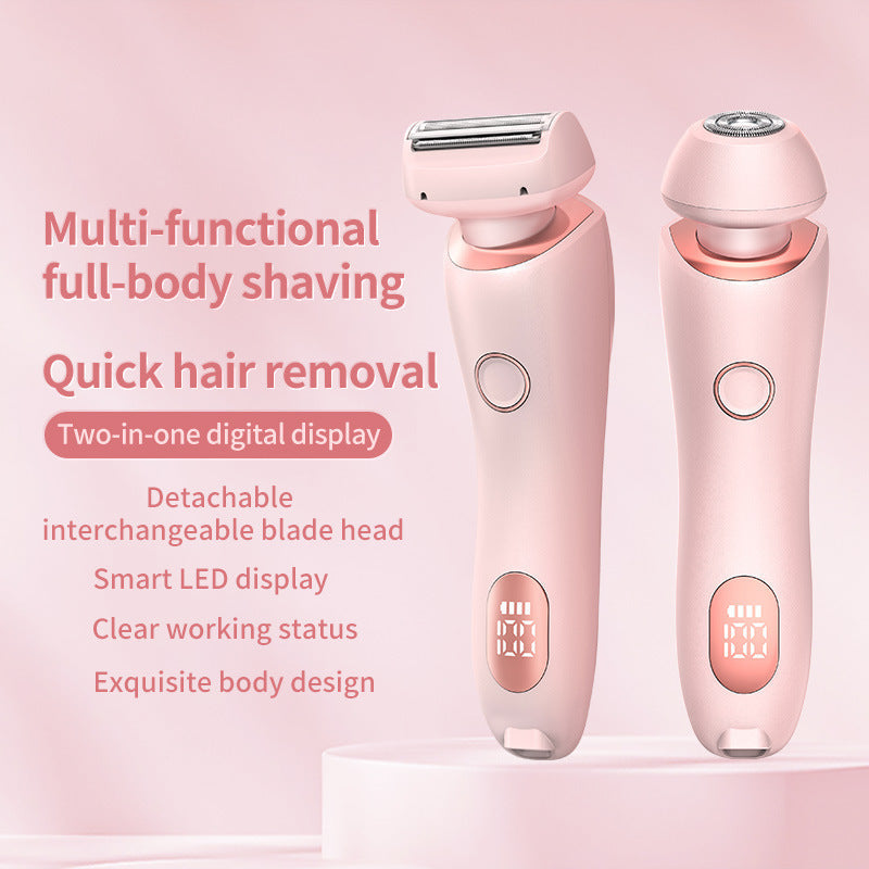 Portable Electric Shaver with LED Display and Interchangeable Heads