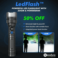 Rechargeable LED Flashlight with Adjustable Zoom & Power Bank Function