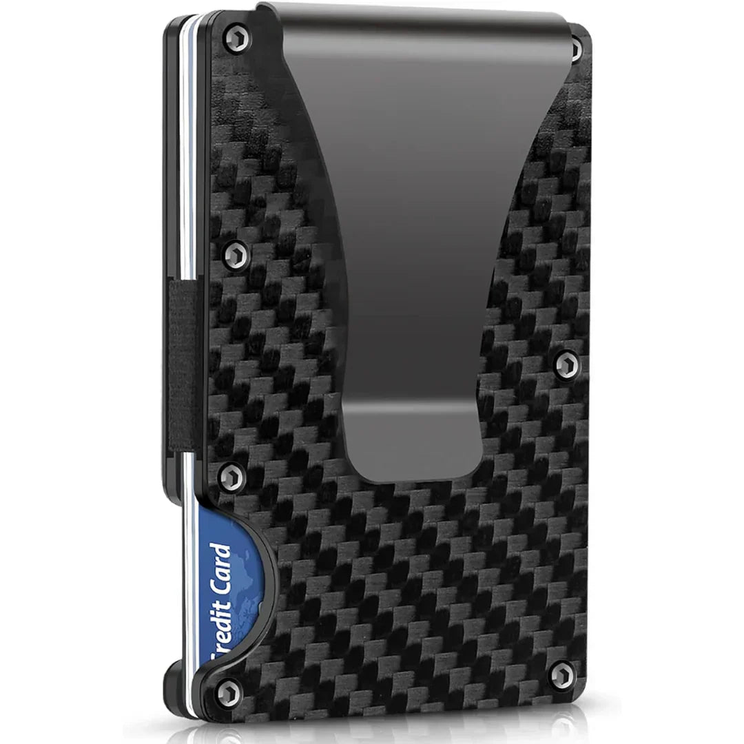 RFID Blocking Aluminum Card Holder with Money Clip – Slim Wallet for Up to 12