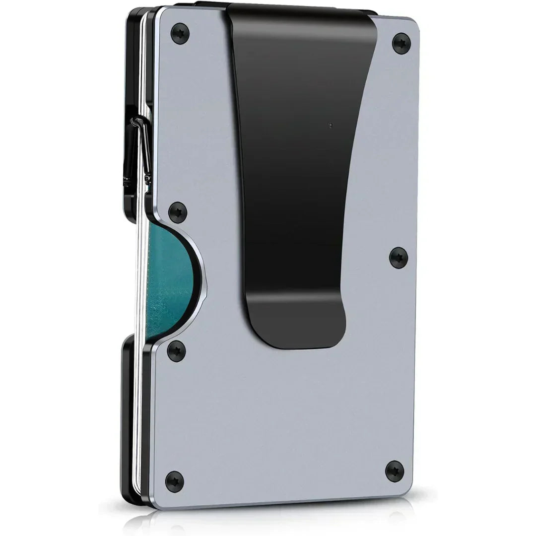RFID Blocking Aluminum Card Holder with Money Clip – Slim Wallet for Up to 12
