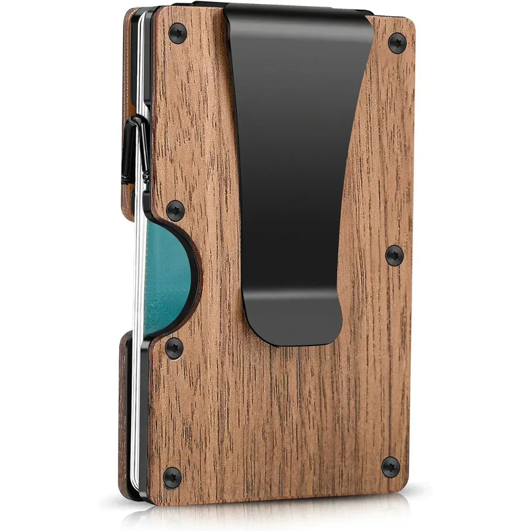RFID Blocking Aluminum Card Holder with Money Clip – Slim Wallet for Up to 12
