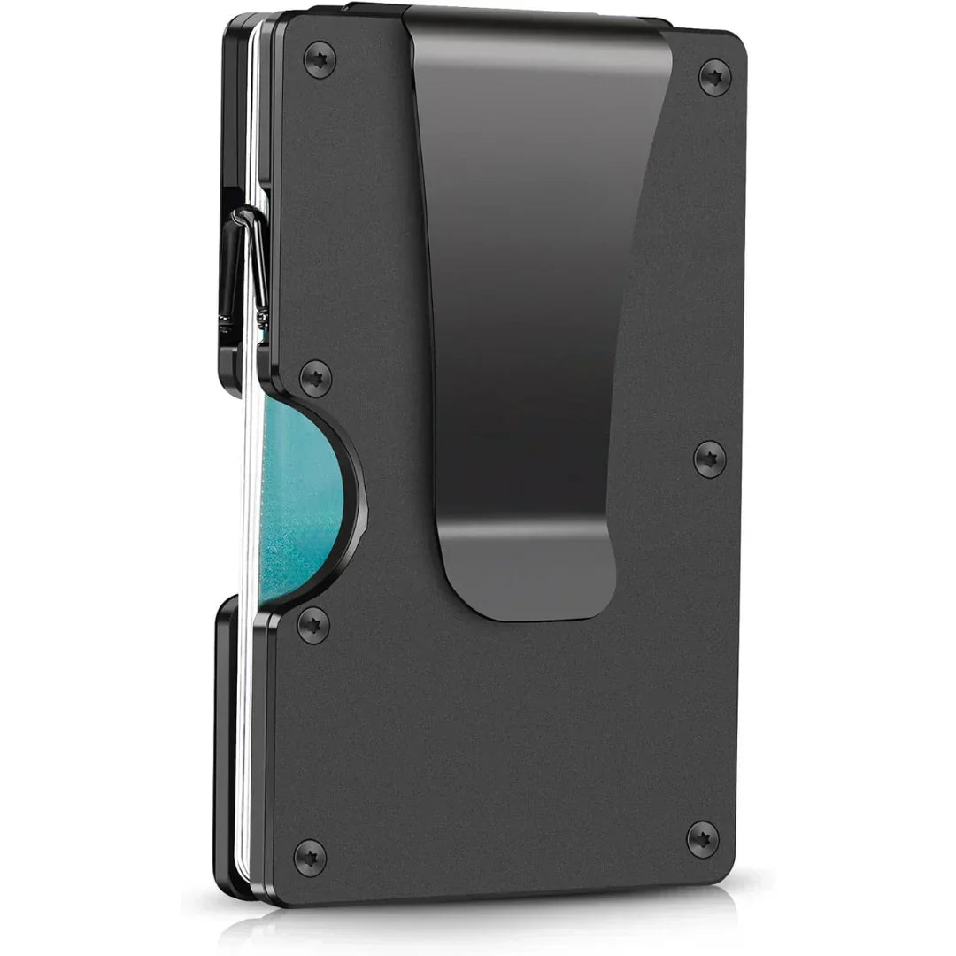 RFID Blocking Aluminum Card Holder with Money Clip – Slim Wallet for Up to 12