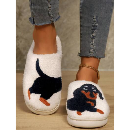 Fluffy Dog-Print Slippers Warm Slippers Women Winter