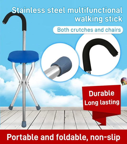 Walking Stick with Seat | Foldable Design | 120 kg Load Capacity | Non-Slip Base | Radianta