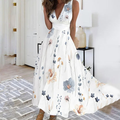 Floral V-Neck Flowing Spring Dress