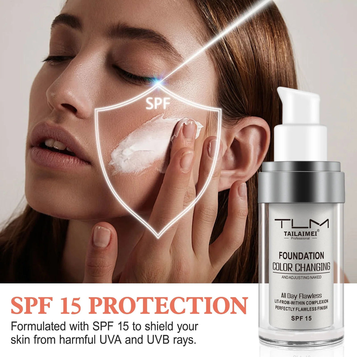 Color-Adapting Foundation with Sun Protection for All Skin Tones