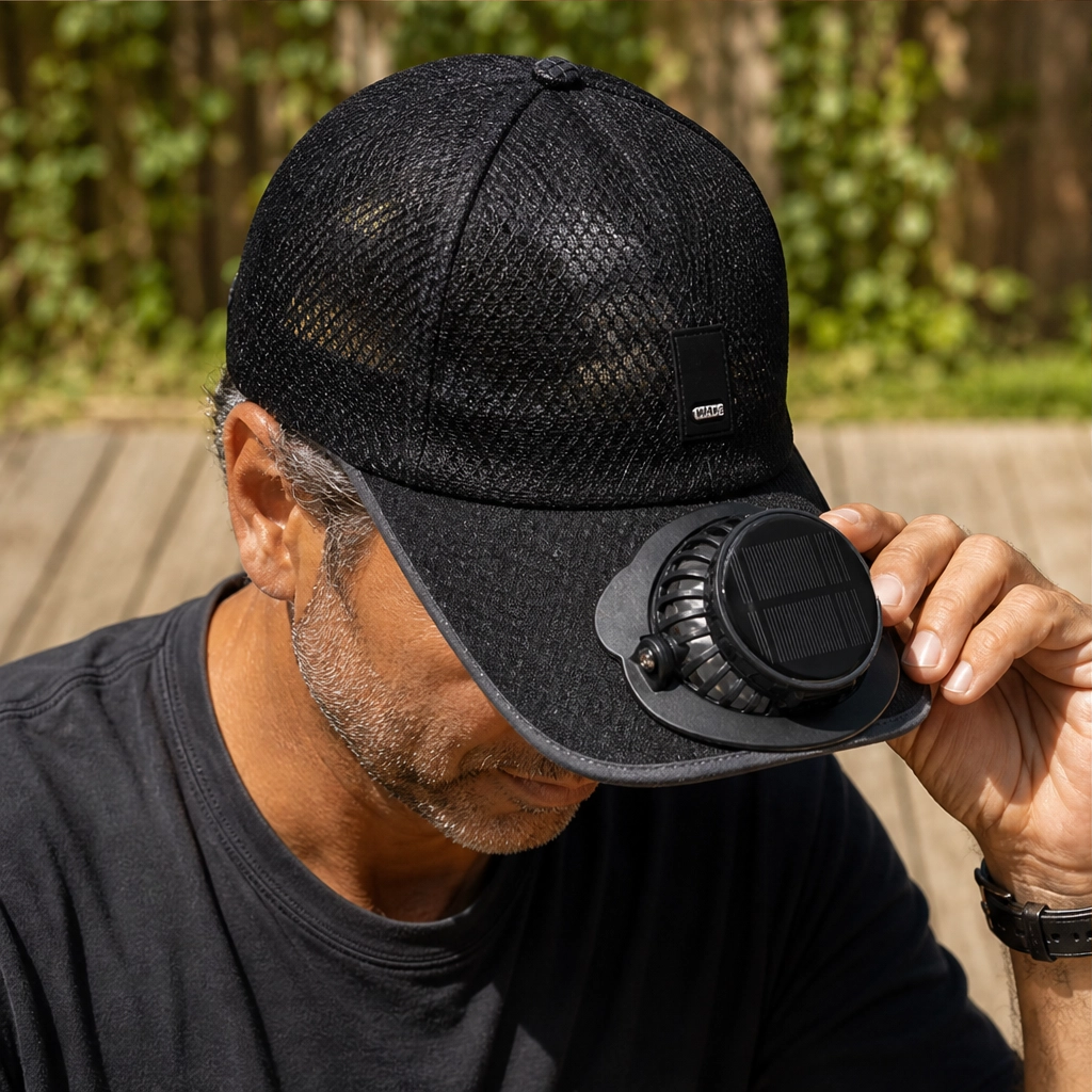 Solar Fan Hat with UPF50+ UV Protection & Rechargeable Battery