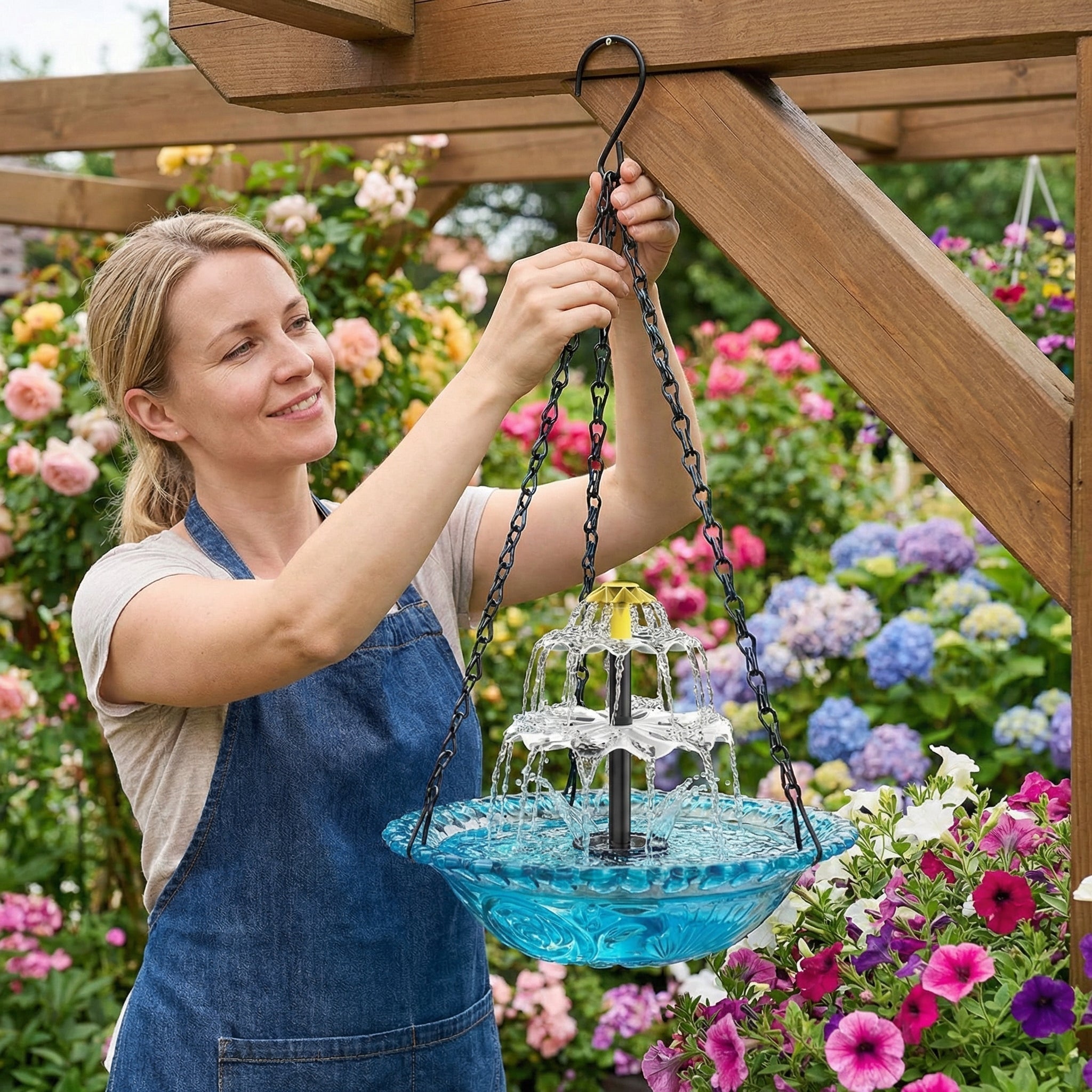 Solar-Powered Hanging Fountain with Glass Bowl for Garden & Balcony