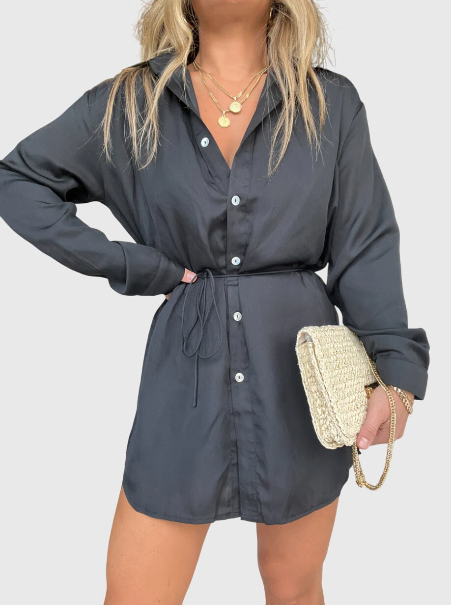 Women’s Button Front Long Sleeve Shirt Dress