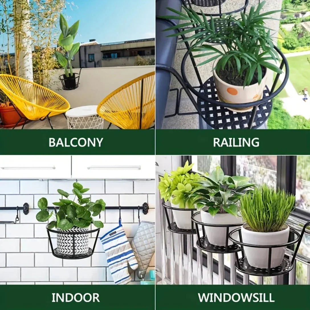 Balcony Railing Plant Pot Holder with Drainage Grid – Set of 2