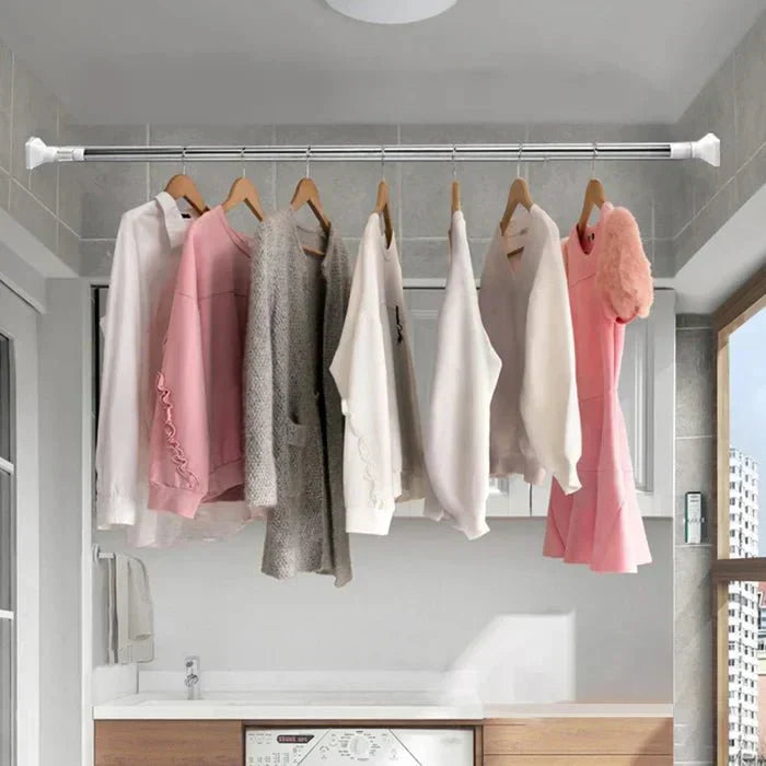 Adjustable Tension Curtain Rod – No Drill Stainless Steel Clamp Rod