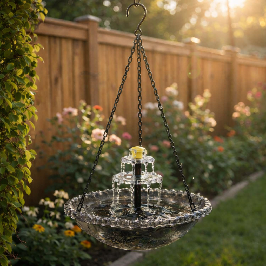 Solar-Powered Hanging Fountain with Glass Bowl for Garden & Balcony