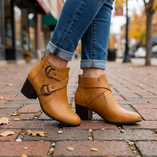 Women’s Heeled Ankle Boots with Buckle Strap