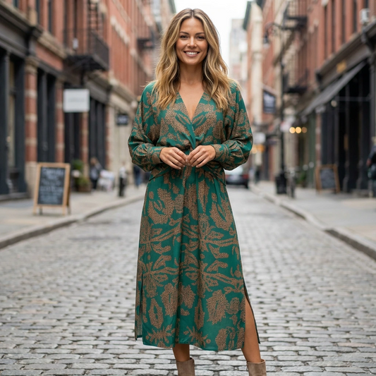 Twist-Front Printed Midi Dress for Everyday Wear