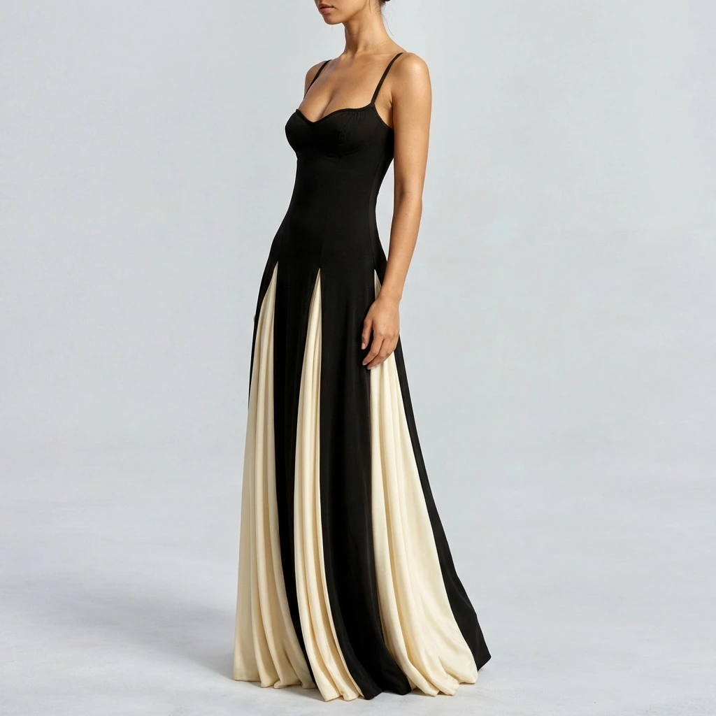 Women’s Strappy Maxi Dress with Contrast Panel