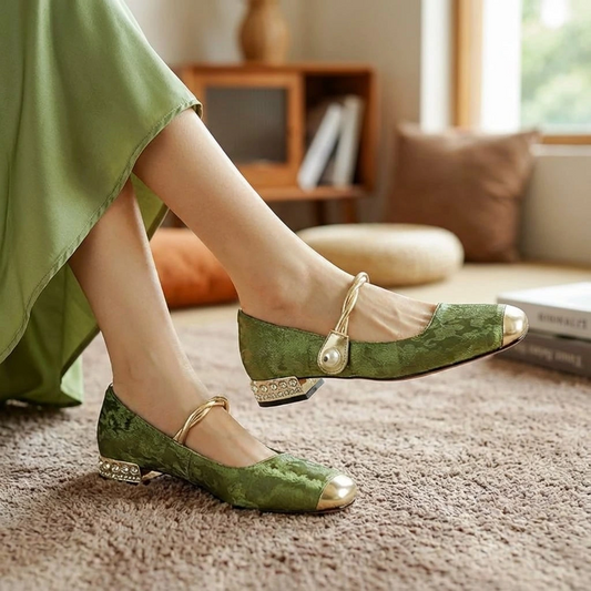 Square-Toe Orthopedic Embellished Flats