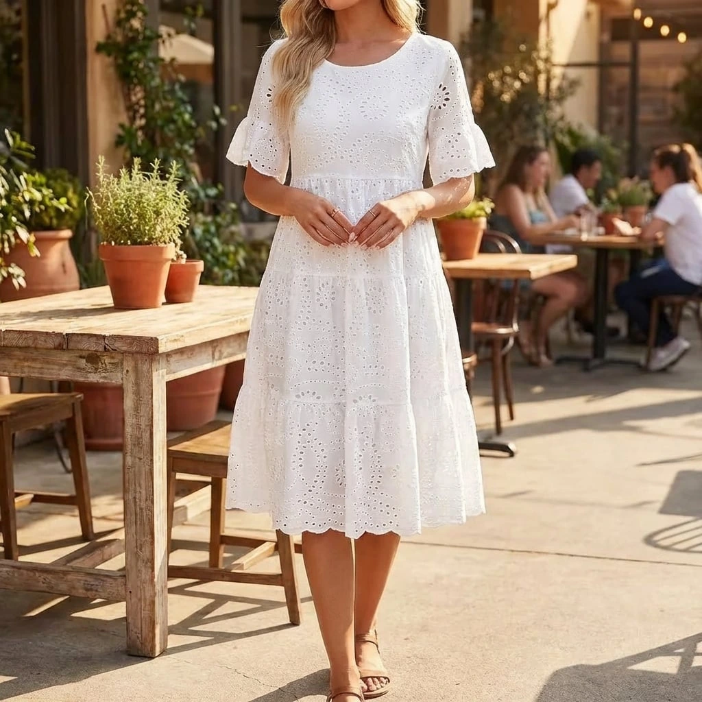 Amelie | Women’s Eyelet Midi Dress