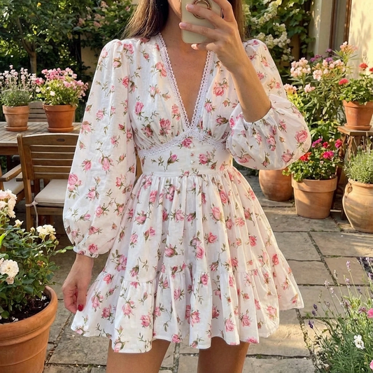 Floral Lace Trim Mini Dress