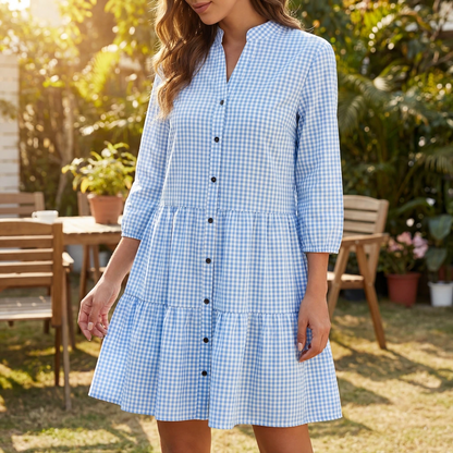 Women’s Gingham Button-Front Shirt Dress