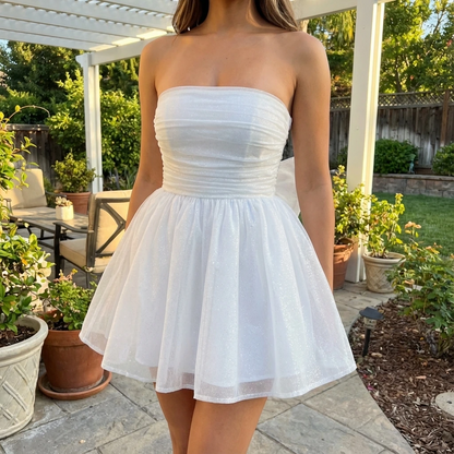 Pleated Strapless Mini Dress