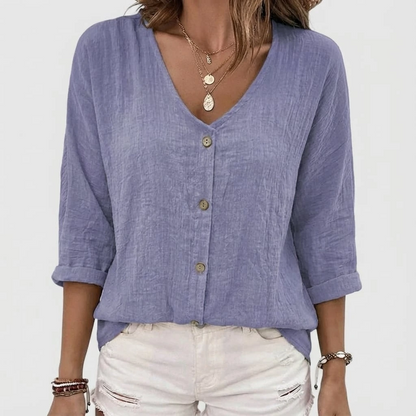 Relaxed Button-Front V-Neck Shirt