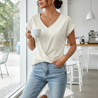 Slimming Twist Front V-Neck Top
