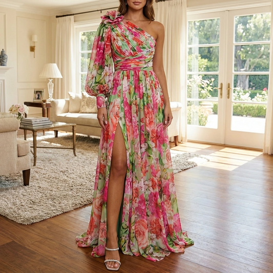 Floral One-Shoulder Maxi Dress
