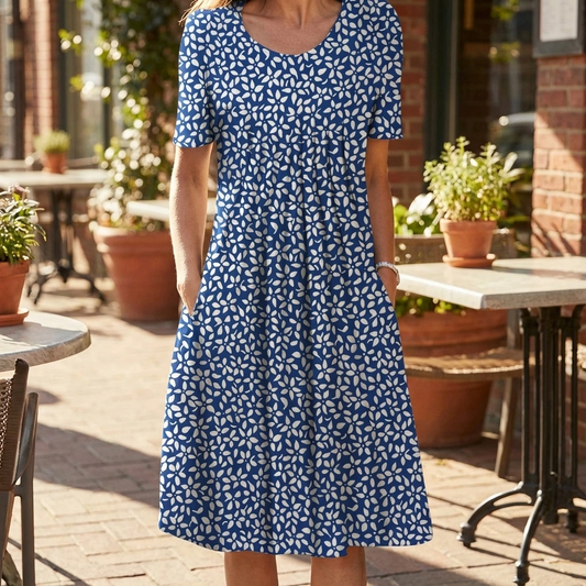 Printed Short Sleeve Midi Dress