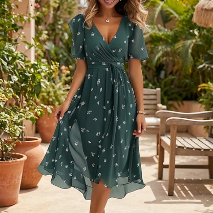 Women's Stylish Spring Wrap Midi Dress
