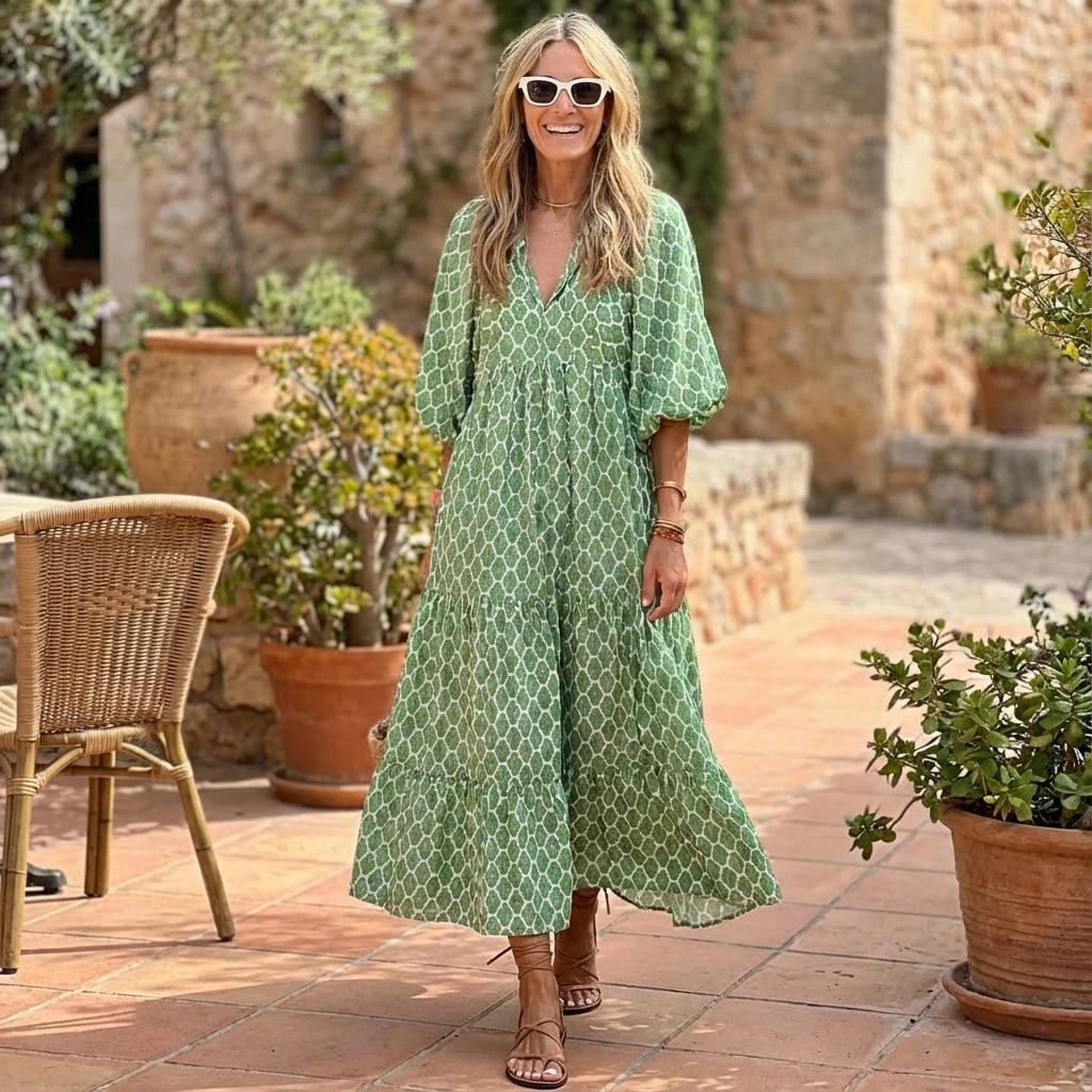 Spring Patterned Maxi Dress For Women