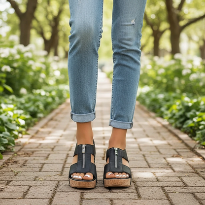 Women’s Orthopedic Wedge Sandals with Front Zipper