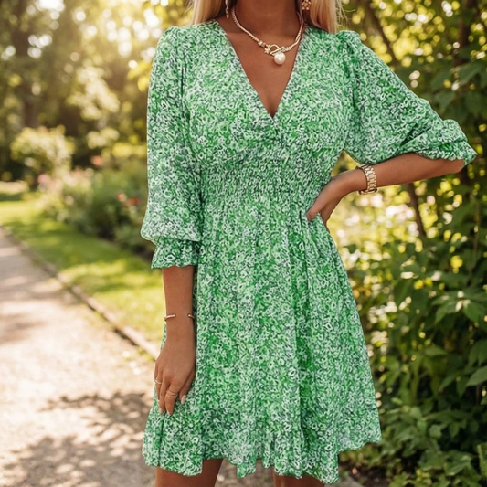 Women's Spring Smocked V-Neck Midi Dress