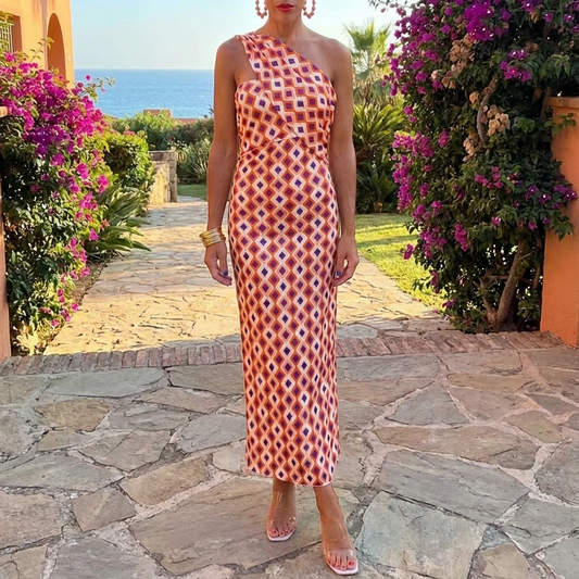One-Shoulder Geometric Maxi Spring Dress