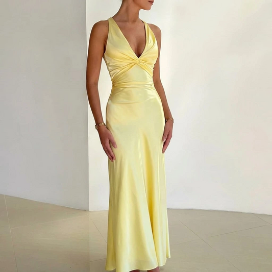 Twist-Front V-Neck Maxi Dress for Flattering Fit