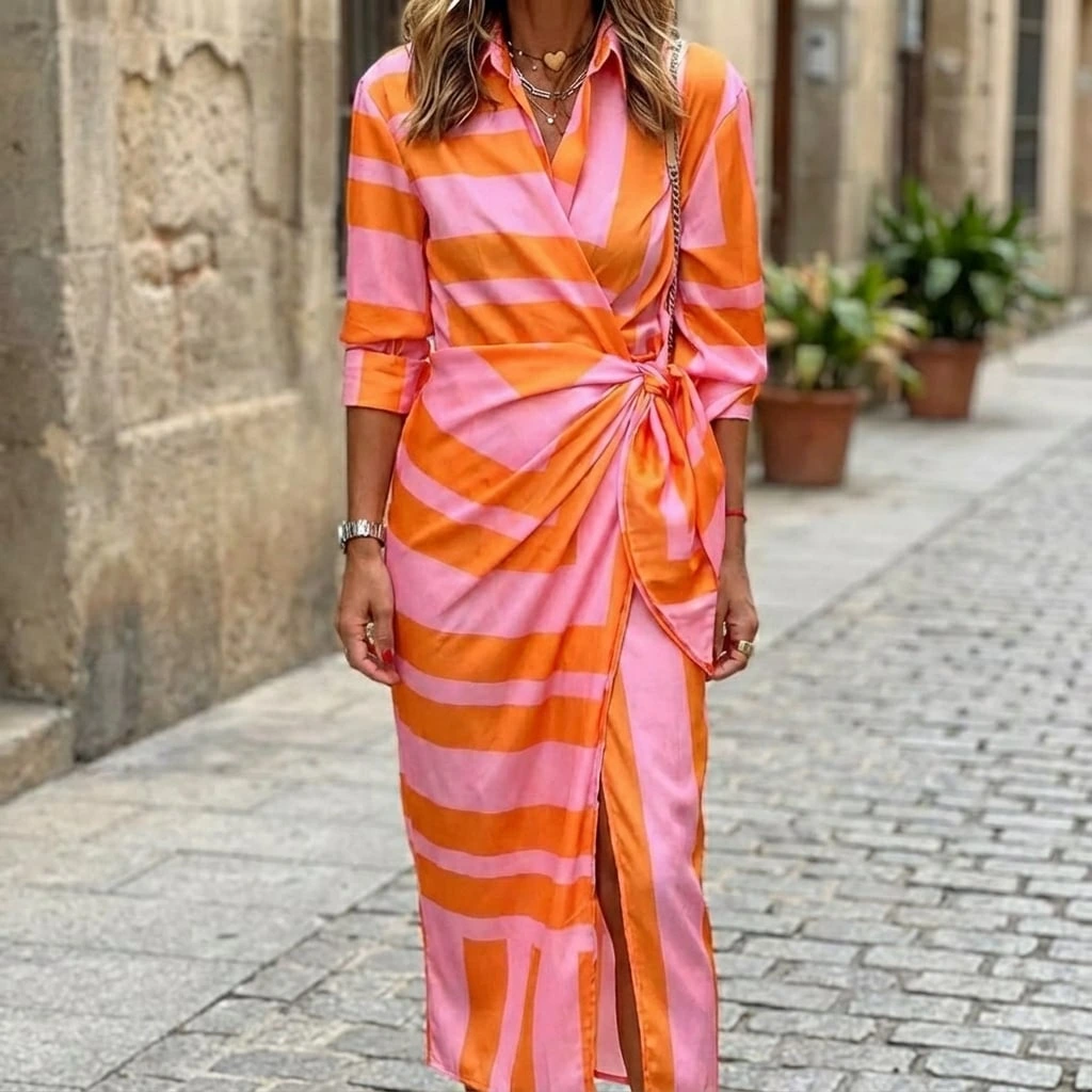 Striped Wrap Maxi Dress
