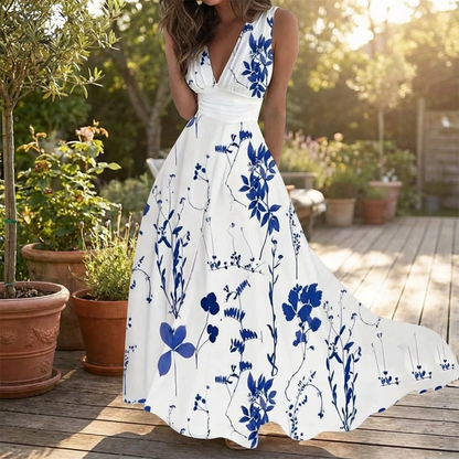 Floral V-Neck Flowing Spring Dress
