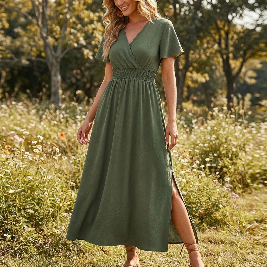 Elegant Wrap-Style Maxi Dress