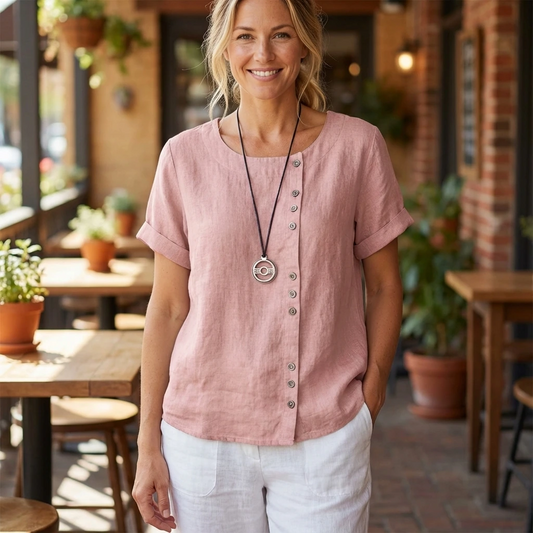 Soft Button Detail Casual Blouse