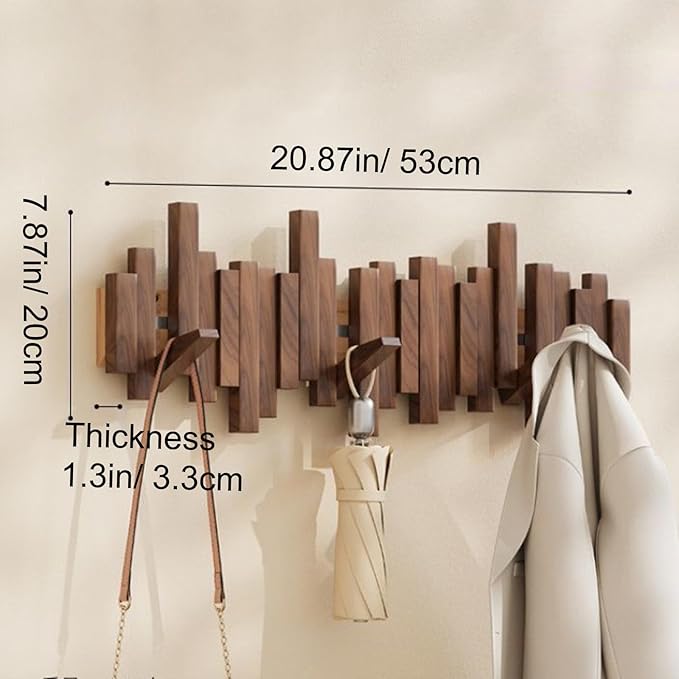 Piano Key Wall Coat Rack – Foldable Solid Wood Hooks with Magnetic Design